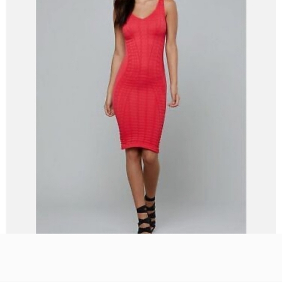 BEBE Textured Bodycon Dress Sweetheart Neck Teaberry Size Small Petite NEW - Picture 3 of 9